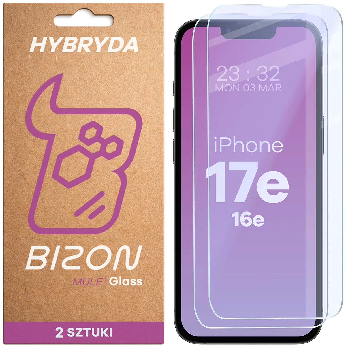 Elastyczne szkło hybrydowe Bizon Hybrid Mule Duo do Apple iPhone 17e / Apple iPhone 16e, 2 sztuki